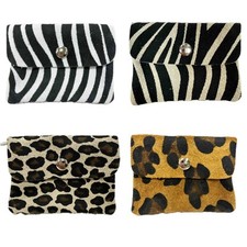 Leder mini Geldbörse Kartenetui Rauhleder Wallet Leopard Veloursleder Italy Leo