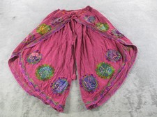 Boho Embroidered Pants Womens One Size Pink Wide Leg Rayon Hippie Festival