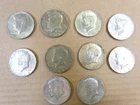 Lot of 10,  40% silver Kennedy half dollars.