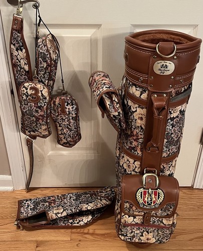 Vintage MacGregor Floral Flower Tapestry & Leather Golf Bag EXCELLENT Condition