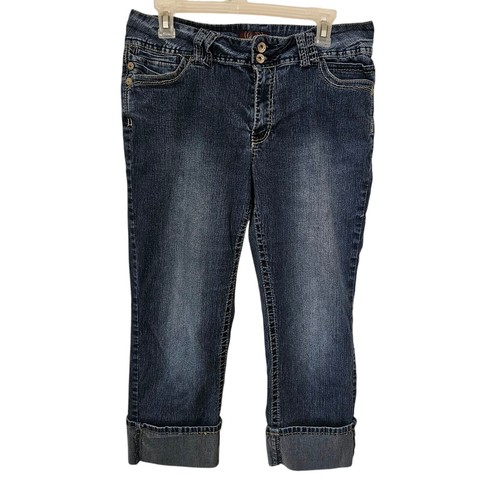 Angels Capris Jeans Size 14 Stretchy 7 Pockets High Rise Comfy Crop Cuffs - Picture 1 of 13