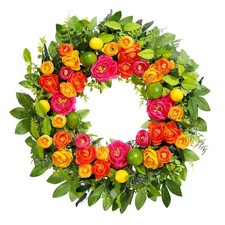 26" Spring Wreaths for Front Door, Large Artificial Lemon Wreath with Yellow ...