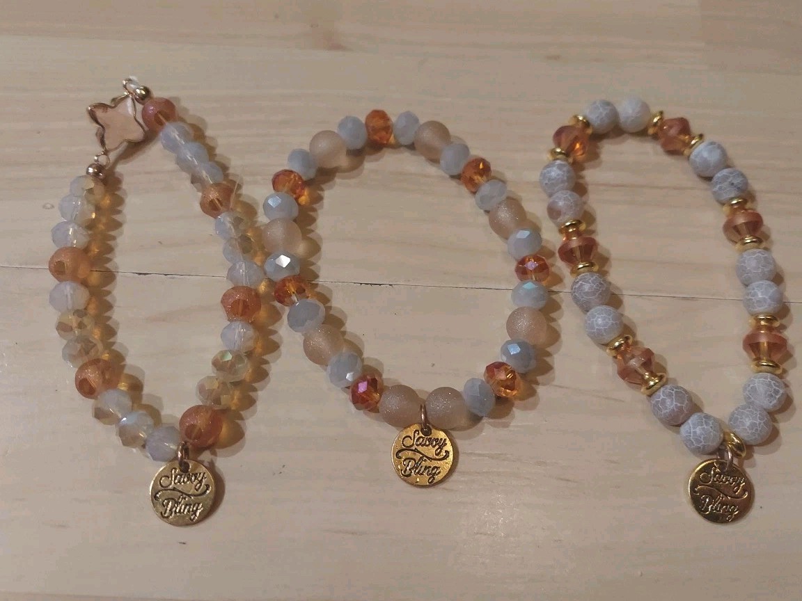 SAVOY BLING Bracelets 3 Stackable Bead Stretch Br… - image 1