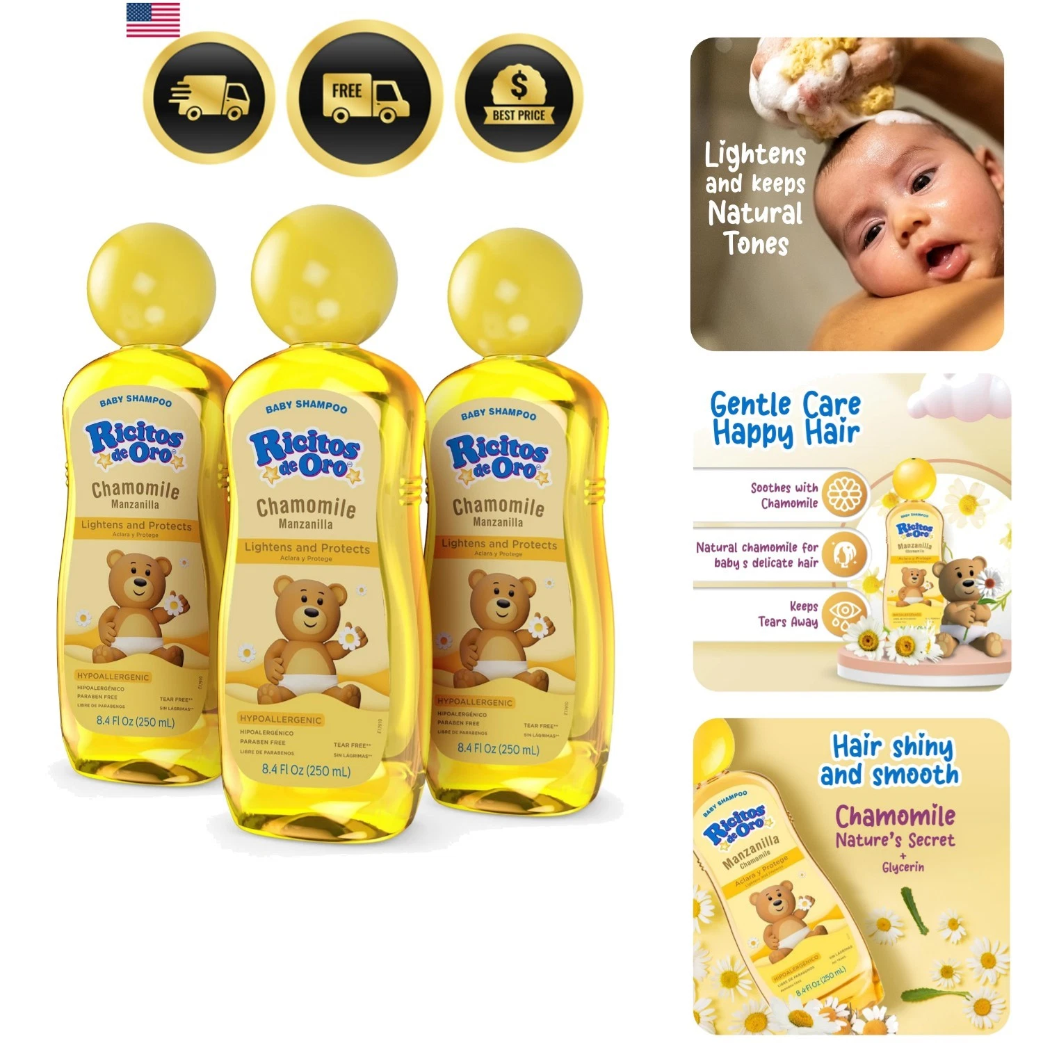 Baby Shampoo with Chamomile – Gentle and Tear-Free Formula for Babies and Kid...