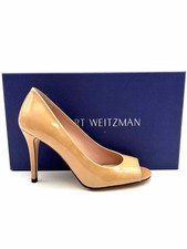 Stuart Weitzman Size 5.5 Tan Peep Toe Patent Leather W/ BOX Shoes Pumps