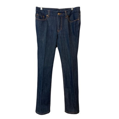Seven7 Dark Blue Wash Denim High Rise Boot Cut Pockets Creased Pants Jeans