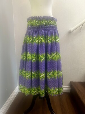 PURPLE GREEN HAWAIIAN PAU PA'U HULA SKIRT 31'' LONG HAWAIIAN LEI PRINT