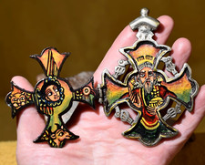 Hand Painted Ethiopian Coptic Christian Metal Cross ICON Pendant Ethiopia Africa
