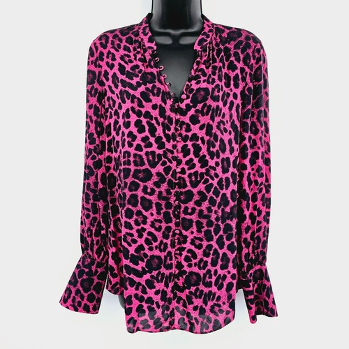 Joie Loop Bluse mit Knopfleiste XS rosa schwarz Leopardenmuster Langarm Schlagmanschette - Bild 13 von 13
