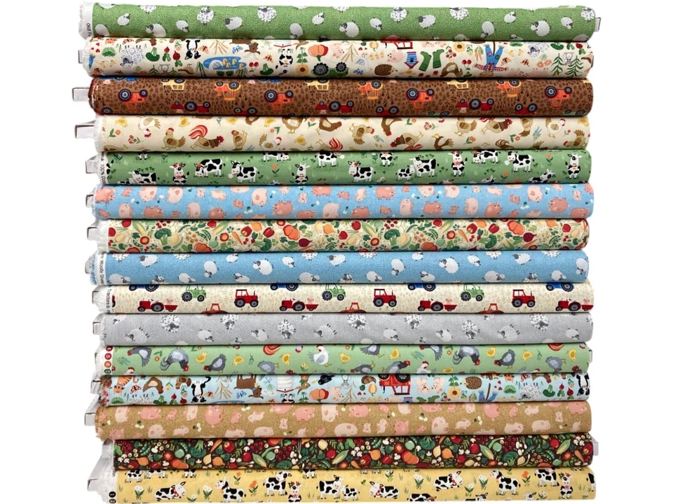 Farm Fabric Cotton Country Animal Chicken Cow Sheep Tractor Quilting Patchwork - Image 2 of 4