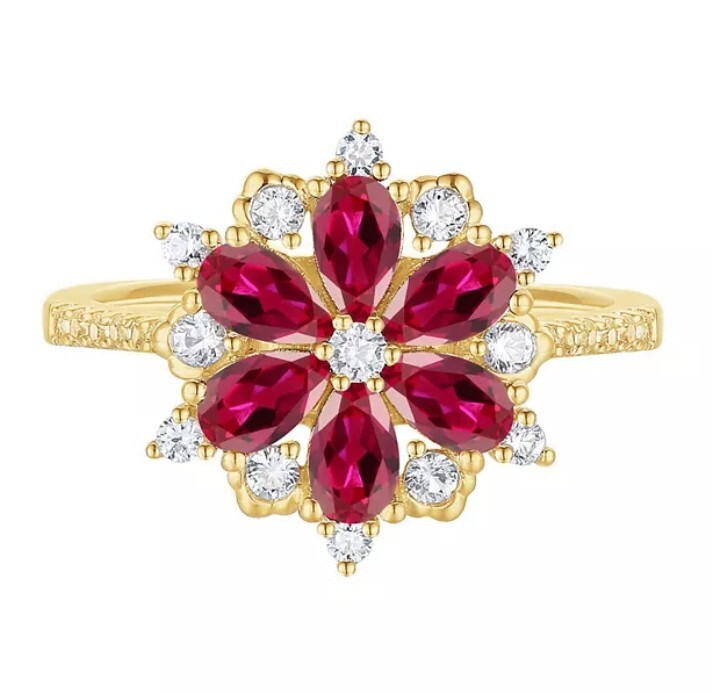 YG Over Sterling Silver Lab Created Ruby & White … - image 2