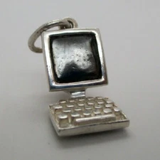 Sterling Silver COMPUTER Charm for Bracelet VINTAGE Desktop RETRO TECH Pendant