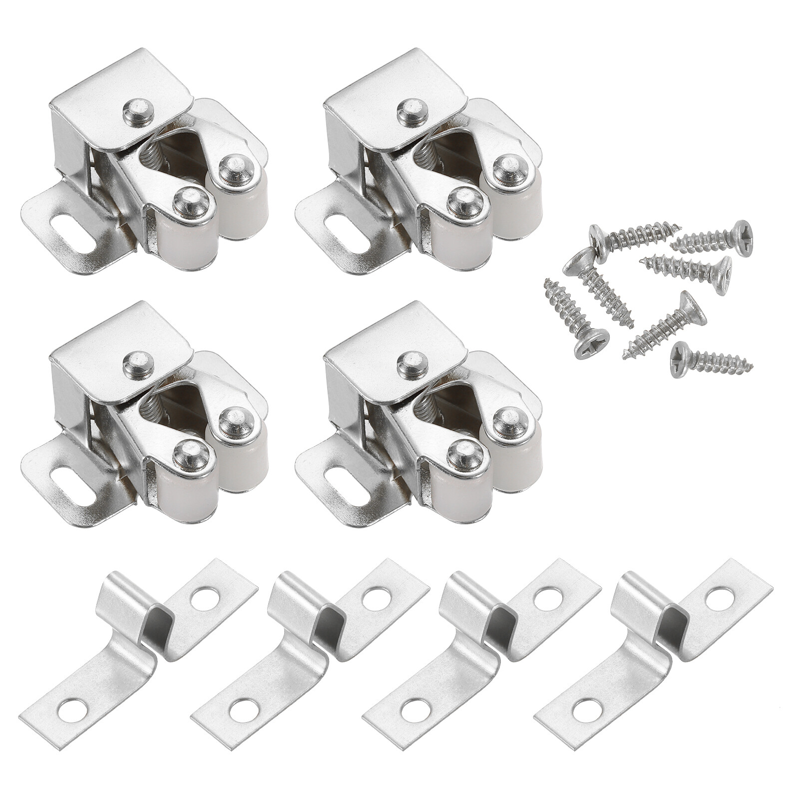 4Pcs Cabinet Latch Double Roller Catch for Cabinet Closet Door, Nickel