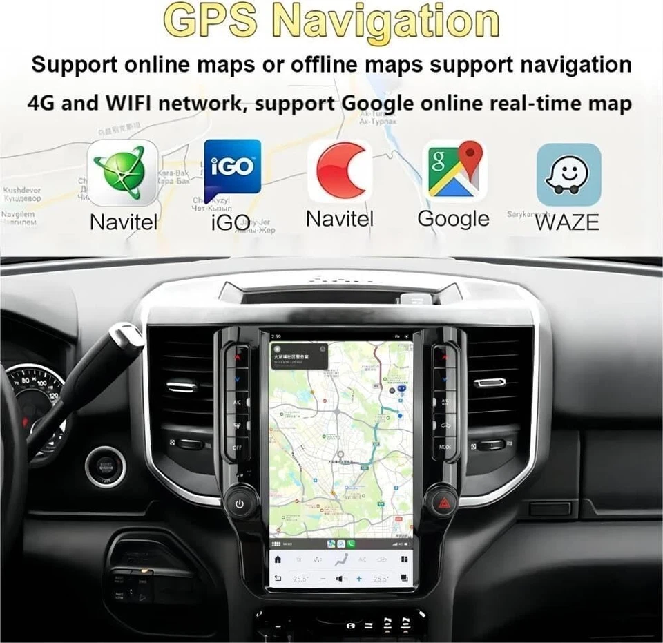 12.1" Car Navigation Radio for Dodge RAM 1500 2500 3500 2019-2022 GPS Player - Image 3 of 4