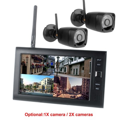 7'' LCD Wireless Baby Monitors 4CH Quad Security System DVR With 1/2 Cameras