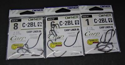 OWNER C-2BL + C-6BL Barbless ohne Widerhaken Karpfenhaken 1, 6, 8, 10