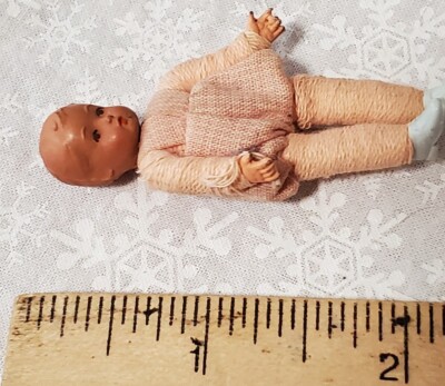 Baby Thread Wrapped Dollhouse Doll Infant Toddler Girlw/ Clothes Moveable Vtg 2''