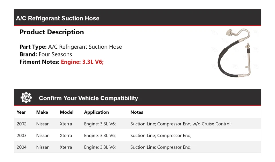 Mangueira de sucção refrigerante 4 estações 2003 para 2002-2004 Nissan Xterra 3.3L V6 A/C - Imagem 2 de 4