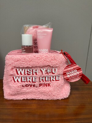 Victoria's Secret Pink Warm & Cozy ''Wish You Were Here'' Fleece Bag Gift Set, New