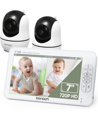 bonoch Baby Monitor 2 Cameras, 7" 720P HD Split Screen Video Baby Monitor SEALED