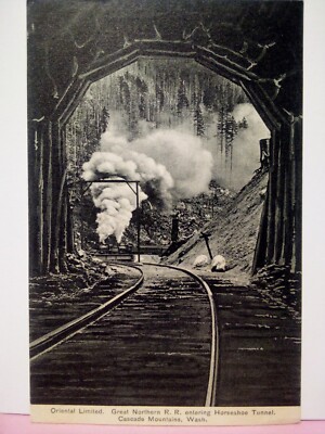 Washington Great Northern Railroad horseshoe tunnel Oriental Limited steam train