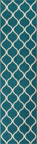 Teal/Sand Rebecca Contemporary Runner Rug 2'6" x 10' - Indoor Stain Resistant - Picture 5 of 10