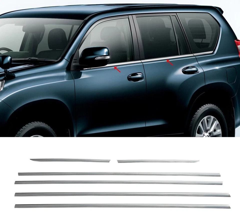 Chrome Window Frame Trim S.Steel 6 Pcs Fits Toyota Land Cruiser Prado 2009-2023 Foto 2 de 4