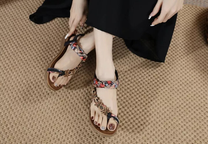 Sandalias Mujer Bajo Negro Chanclas Inserciones Cómodo Piel Sintético 32539