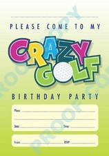 #67 CRAZY GOLF Pack of 10 kids children birthday party INVITATIONS