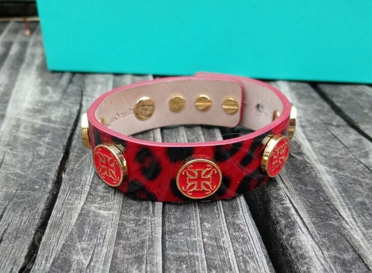Rustic Cuff Bracelet Leopard Black Red Leather Wi… - image 3