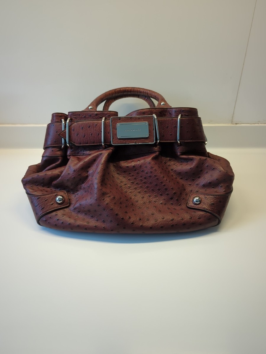 Karen Millen Ostrich Skin Brown Bag With Silver Detailing Perfect Condition