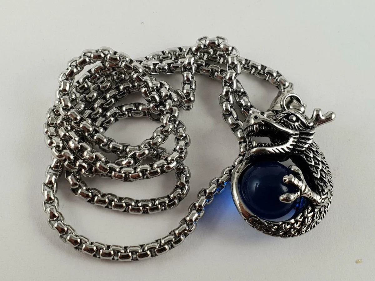 Stainless Steel Dragon biker pendant and necklace 60cm chain blue