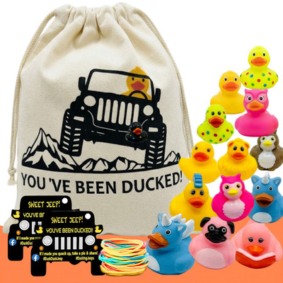 Patriotic Jeep Ducking Kit 75pc Rubber Ducks Tags Bands w/ App Happy Duckers Set