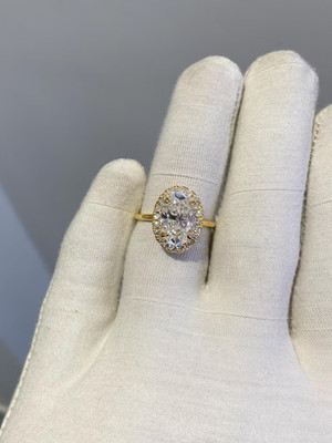 3.00TCW Oval Cut Moissanite Halo Engagement Ring 14k Yellow Gold Plated