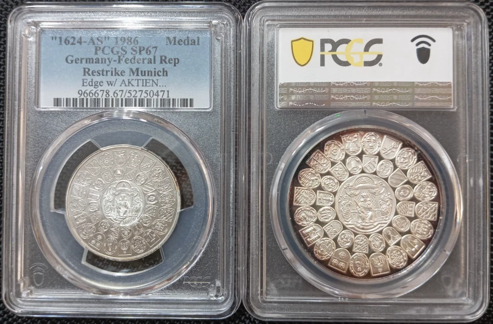 2X PCGS Munich 1624"1986/87" PR67 Silver City View Thaler Proof Restrike Germany - Image 3 of 4