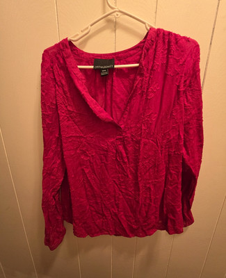 Cynthia Rowley Women's M Floral V-Neck Long Sleeve Pullover Blouse Pink