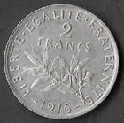 FRANCE - SILVER COIN 2 FRANCS SEEDER 1916
