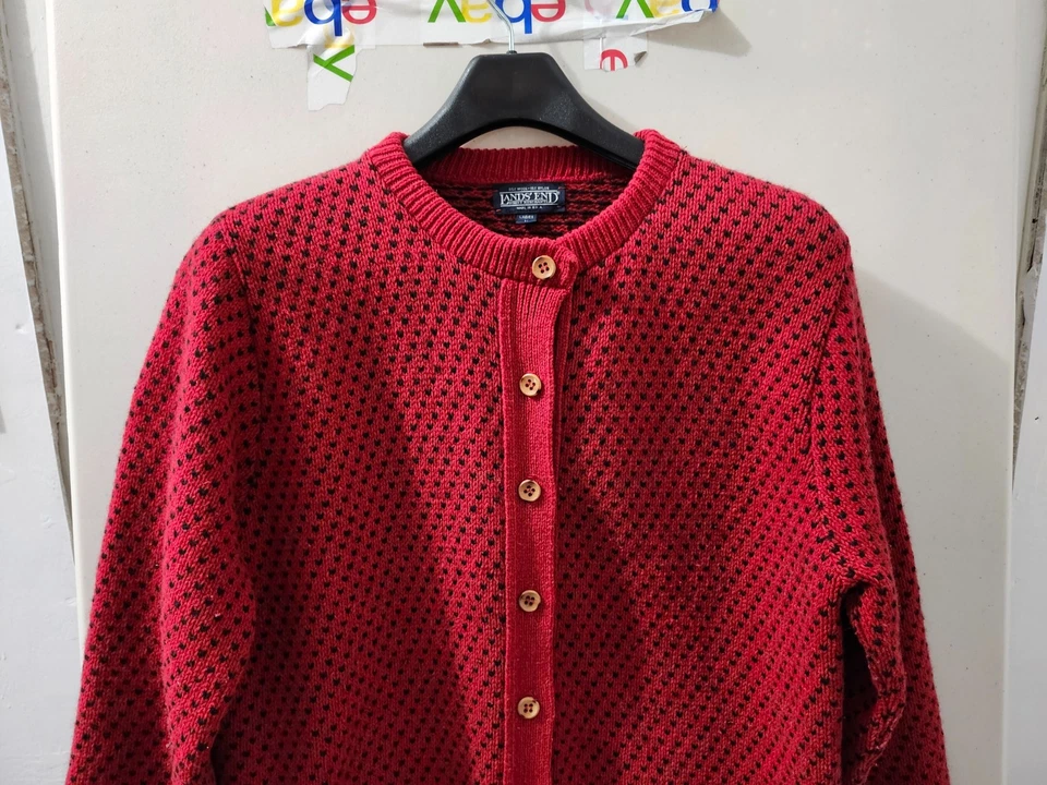 Suéter Lands End para mujer L cárdigan clip abotonado punto suizo mezcla de lana de colección EE. UU. Foto 3 de 4