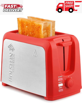 Holstein 2-Slice Toaster Stainless Steel Red with 7 Browning Settings
