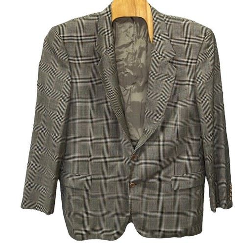 Valentino, Valentino Uono Vintage Men's 2 Button Plaid Wool Blazer Sz 46L