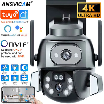4K 8MP WIFI Camera TUYA APP Dual Screen Cam Binocular AI Body Automatic Tracking