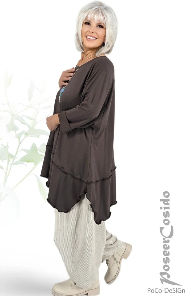 LAGENLOOK Tunika Long-Shirt schoko braun 44 46 48 50 52 54 56 58 XL XXL XXXL - Bild 4 von 4