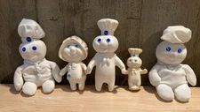 5 Vintage Pillsbury Dough Boy Family Figures, Papa Mama Junior & 2 Plush 1970's
