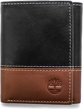 Timberland Men's Leather Trifold Wallet with One Size, Black/Brown (Hunter) 