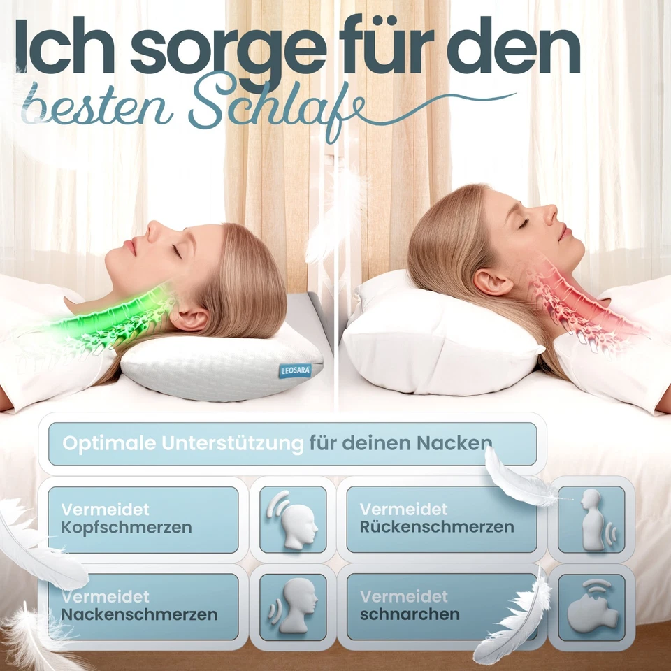 LEOSARA® Memory Foam Kissen 40x80x13cm Orthopädisches Kissen - Bild 4 von 4