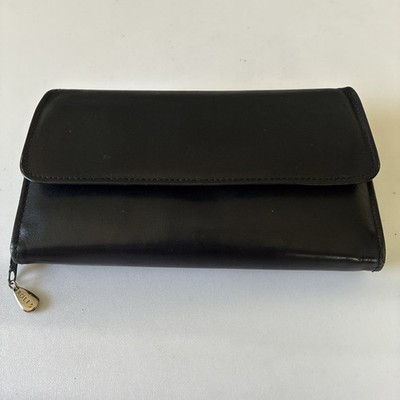 Rolfs Cowhide Black Leather Wallet Clutch Organizer Vintage Change Zipper