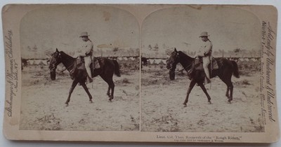 1898 Lt Col Teddy Roosevelt on Horse During Span Am War Stereo View Card