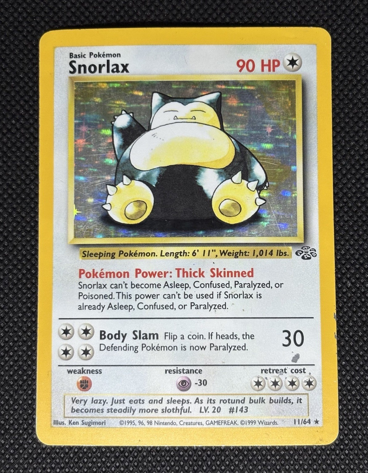 1999 Snorlax MP- Holo Rare 11/64 Jungle Unlimited Pokemon TCG WOTC Vintage