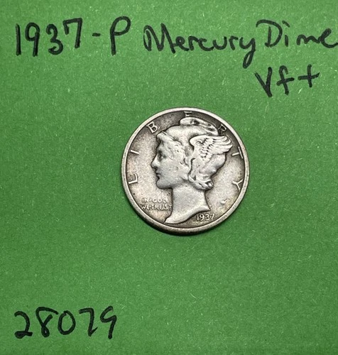 1937-P Mercury Dime 10c Vf Very Fine 90% Silver See Pictures