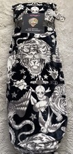 ED HARDY King Size PRINTED Soft Plush Blanket 108 x 90 TATTOO SKULLS Tiger NEW